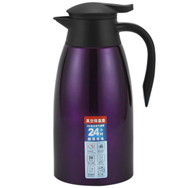 Purple 304 нержавеющая сталь 2L Тепловая вакуумная фляжка изолированный водяной заварник для чая кофе чай Молочный кувшин тепловой кувшин для дома и офиса - Цвет: Purple