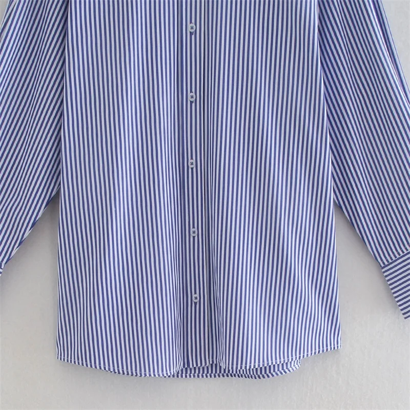 

TRAF Women 2021 Fashion Oversized Striped Blouses Vintage Long Sleeve Button-up Female Shirts Streetwear