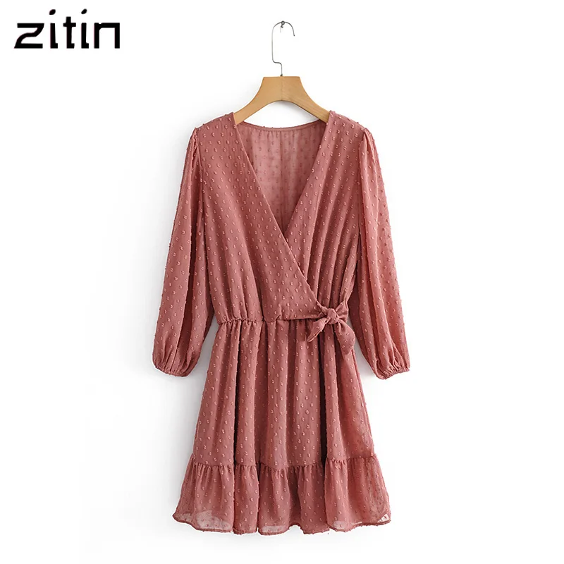 Женский шифоновый комбинезон в горошек с V образным вырезом|Комбинезоны c