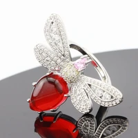 elegant temperament honeybee ring inlay red pear shape aaa cubic zirconia fine insect jewellry for women wedding engagement gift