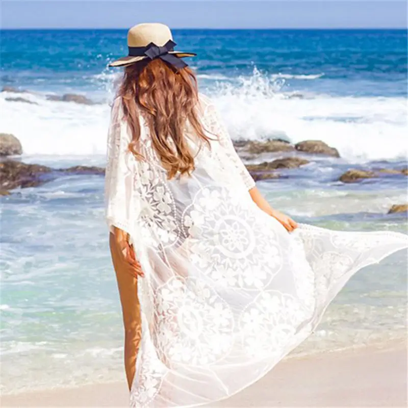 2021 пикантные прозрачные белые кружевное кимоно кардиган размера плюс Туника Для