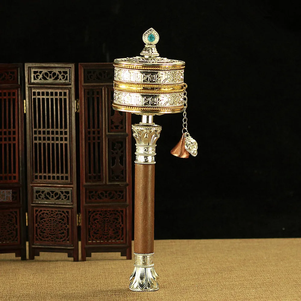 30 см двухслойный Тибетский сплав медь шесть слов Писания резьба вручную Запуск