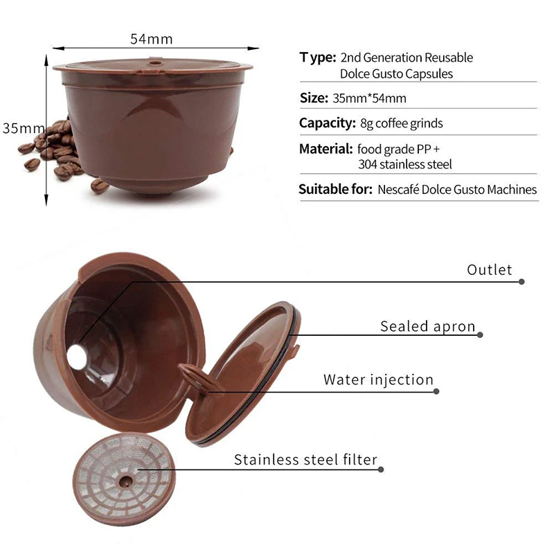 

3Pcs/set Reusable Rechargeable Brush Filter Home Kitchen Coffee Shop Accessories Coffee Capsule Filter Cup Refillable Caps Spoon