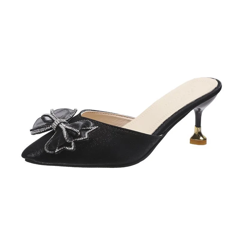 

2021 Trend Summer Women Office Sandals Thin High Heel Pointed Toe Crystal Butterfly-knot Fashion Modern Dress Shoes Ladies