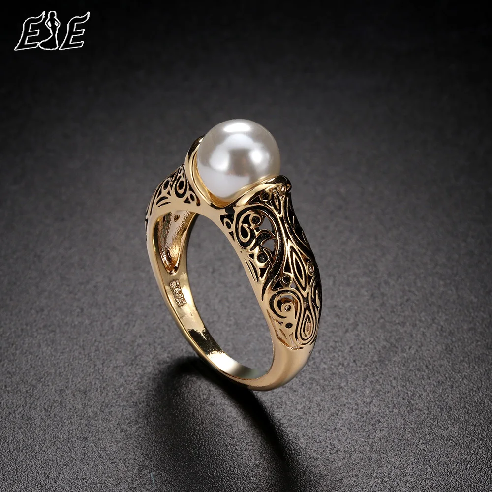1PC Fashion Vintage Pearl Ring Gold Jewellery Costume Jewelry The King Ring Gives A Gift To A Woman Party Wedding Large Pearl Ri