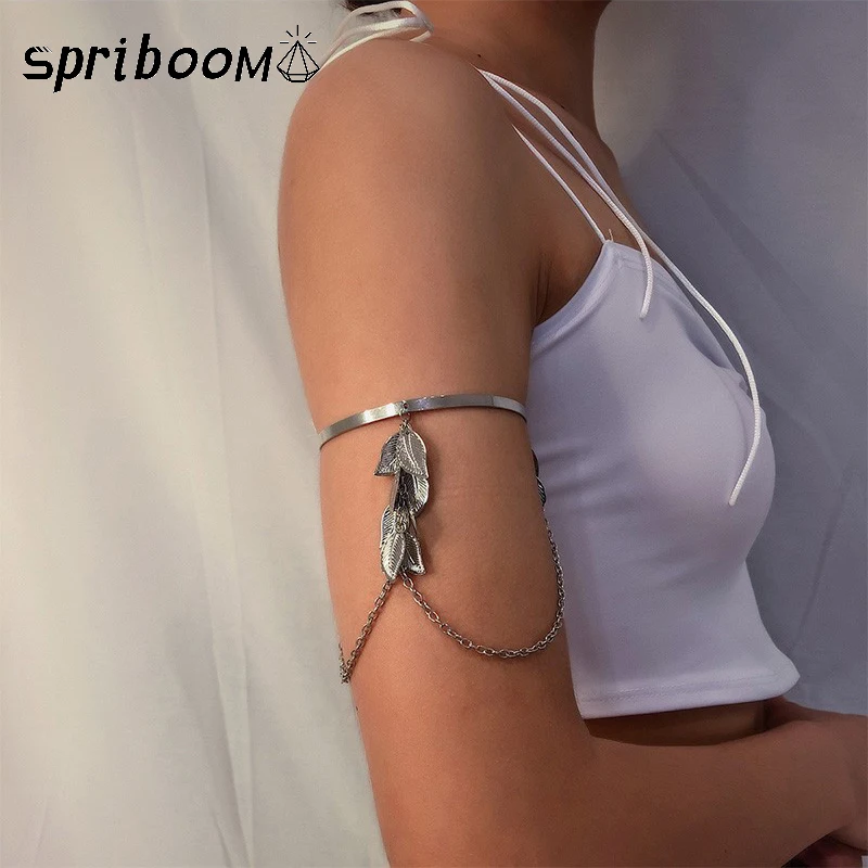 

Leaves Tassel Arm Chains for Women Punk Gothic Cool Gold Silver Cuff Bangle Luxury Armband Adjustable Bracelet Body Jewelry Gift