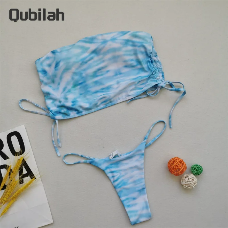 

2021 New Bikini Color Matching Cross-neck Lace Bikini Swimsuit Women Two Piece Swimwear Summer Beachwear Female Bathing Suits