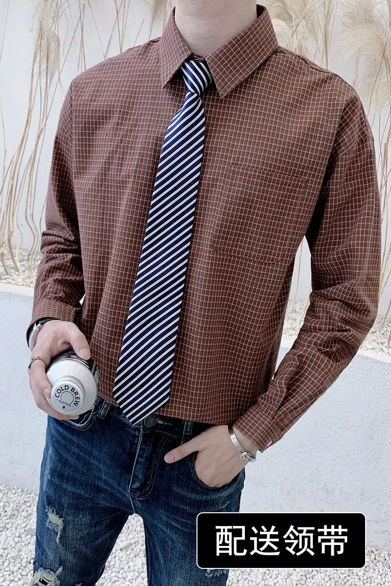 

Men's shirt spring and winter 2021 new slim college style s-5xl plaid long-sleeved shirt loose casual young men's clothing