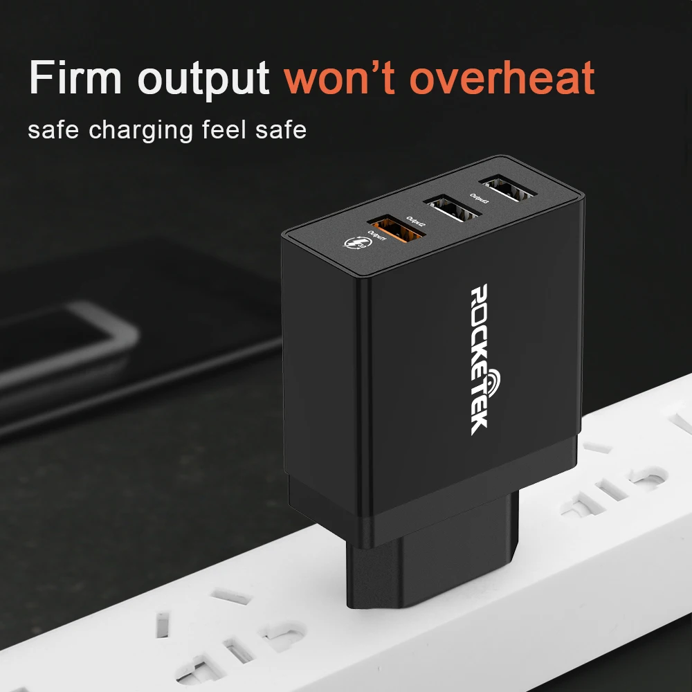 Быстрое зарядное устройство Rocketek 3 USB зарядка 30 Вт QC3.0 2.4A QC Быстрая зарядка мобильного телефона зарядное устройство для iPhone samsung Xiaomi huawei lg
