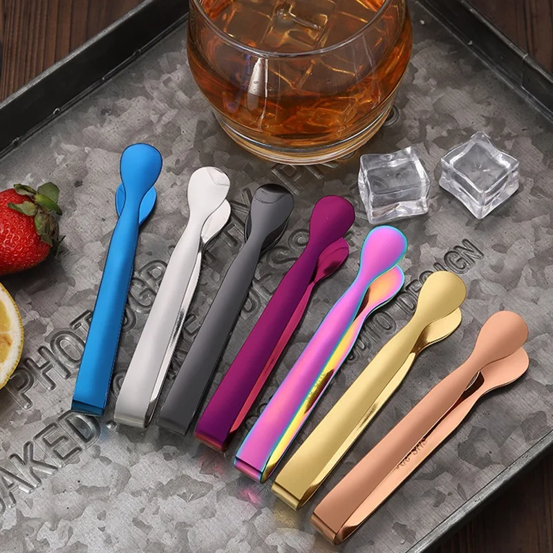 

304 Stainless Steel Ice Cube Clips Gold-plated Round Head Sugar Tongs Food Clips Kitchen Serving Tong Barware Accessories