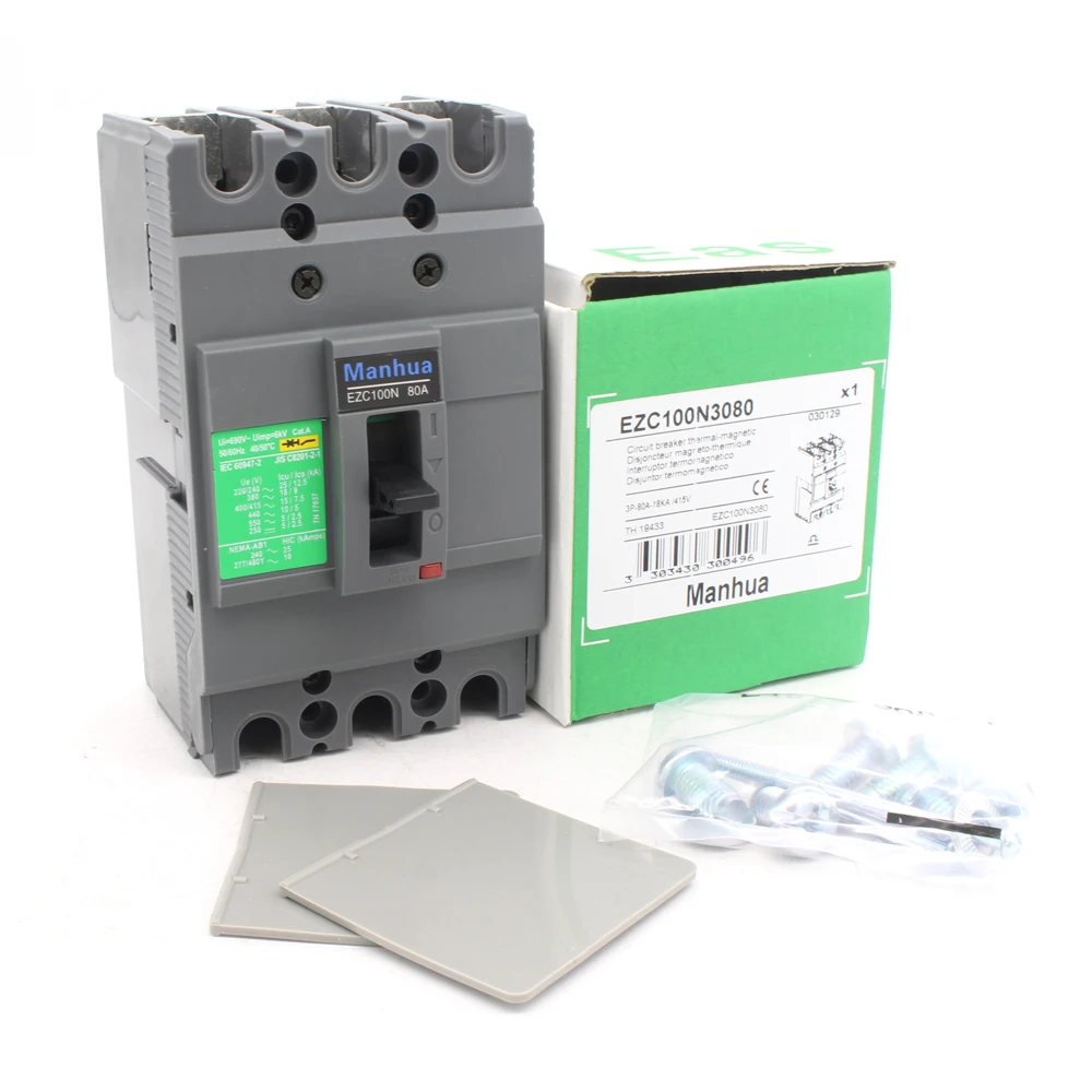 ManHua 3P Автоматическая EZC100N 80A 50/60Hz тройной полюсов формованные чехол автомат защити цепи
