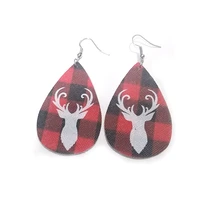 new teardrop red black buffalo plaid lumberjack football team leather earrings fashion christmas printed petal earrings custom