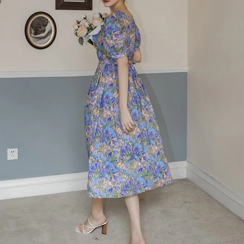 

Yedinas Za French Summer Dress Women Vintage Floral Dress Long Casual Ladies Dresses Party Dresses Korean Fashion Robe Plus Size