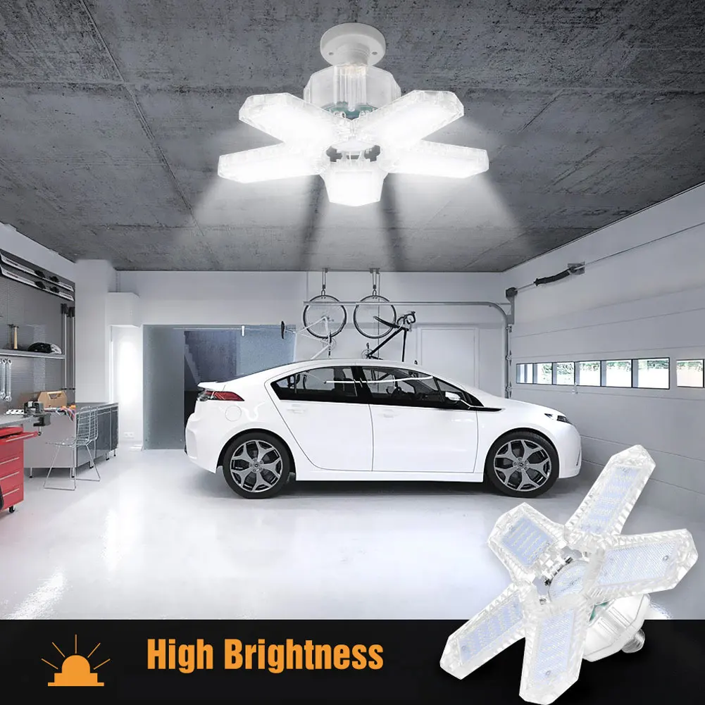 

LED Five Leaf Garage Light Foldable Garage Ceiling Lamp No Dead Angle Adjustable Ceiling Light Home Ceiling Deformable 80W Lamp