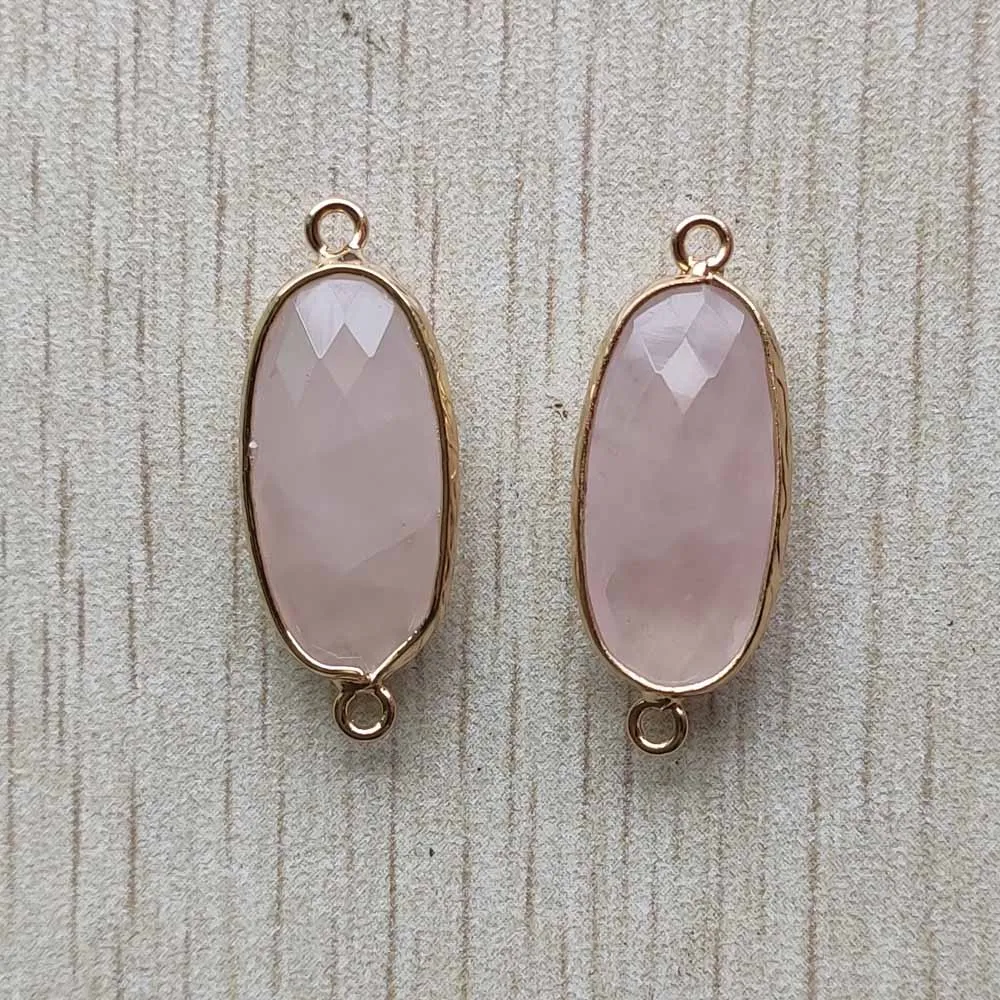 

Wholesale 6pcs/lot natural roses quartz stone section oval shape gold color Connector pendants for jewelry making free shipping