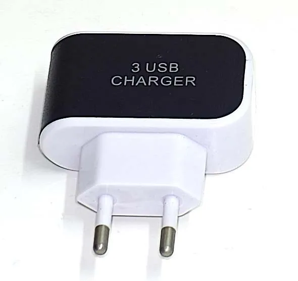Зарядное устройство с 3 usb-хаб, 5 В, 2 А, адаптер, стандарт ЕС, 100-240 В, штепсельная Вилка для зарядки, розетка для путешествий, зарядка для телефона - Цвет: Black
