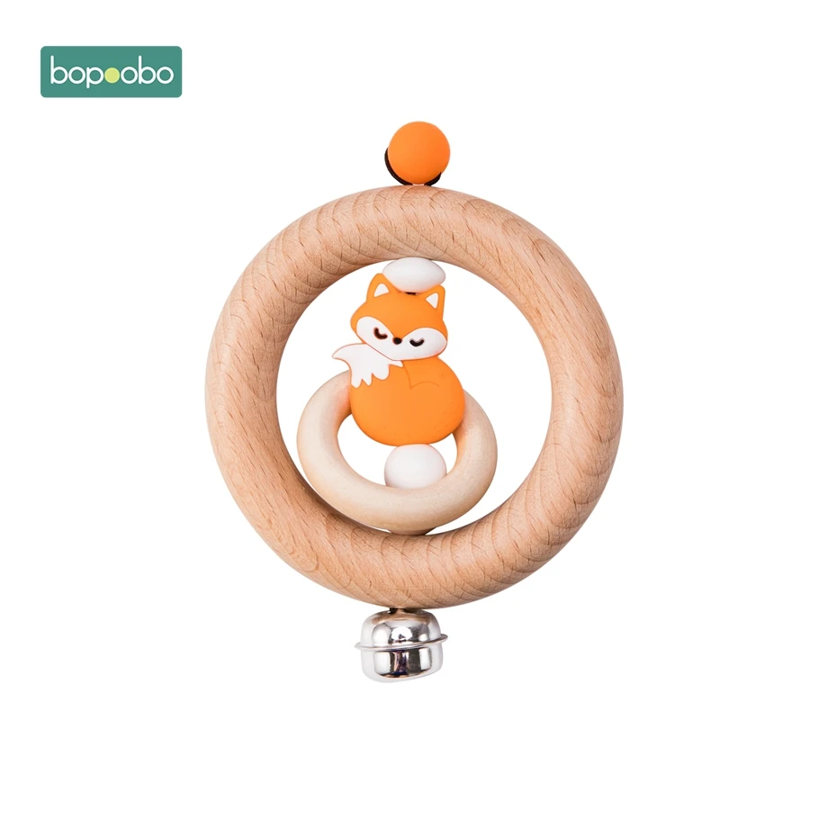Fox Rattle Bopoobo 1 шт. детские игрушки из бука медведь рука прорезывание зубов деревянное кольцо можно жевать бусины играть в тренажерный зал Монтессори игрушки, погремушки для младенцев - Цвет: Fox Rattle