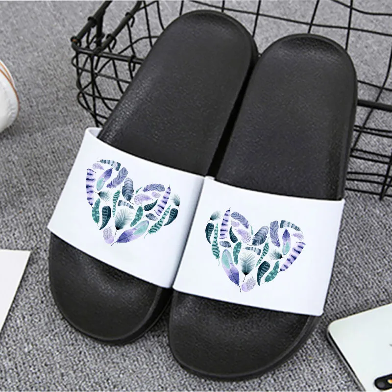 

Slippers for Women 2021 Fashion feather Print Hand Drawn Lines home shoes Open Toe Slippers Printed sandals Women Non-slip shoes