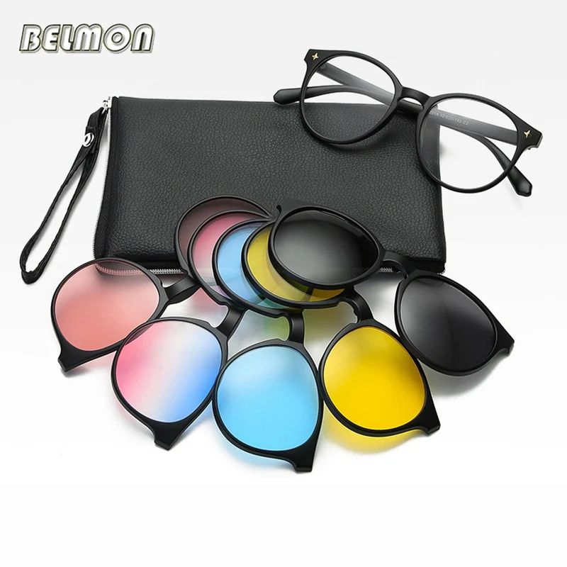 Fashion Optical Spectacle Frame Men Women Myopia With 5 Clip On Sunglasses Polarized Magnetic Glasses For Male Eyeglasses RS1019