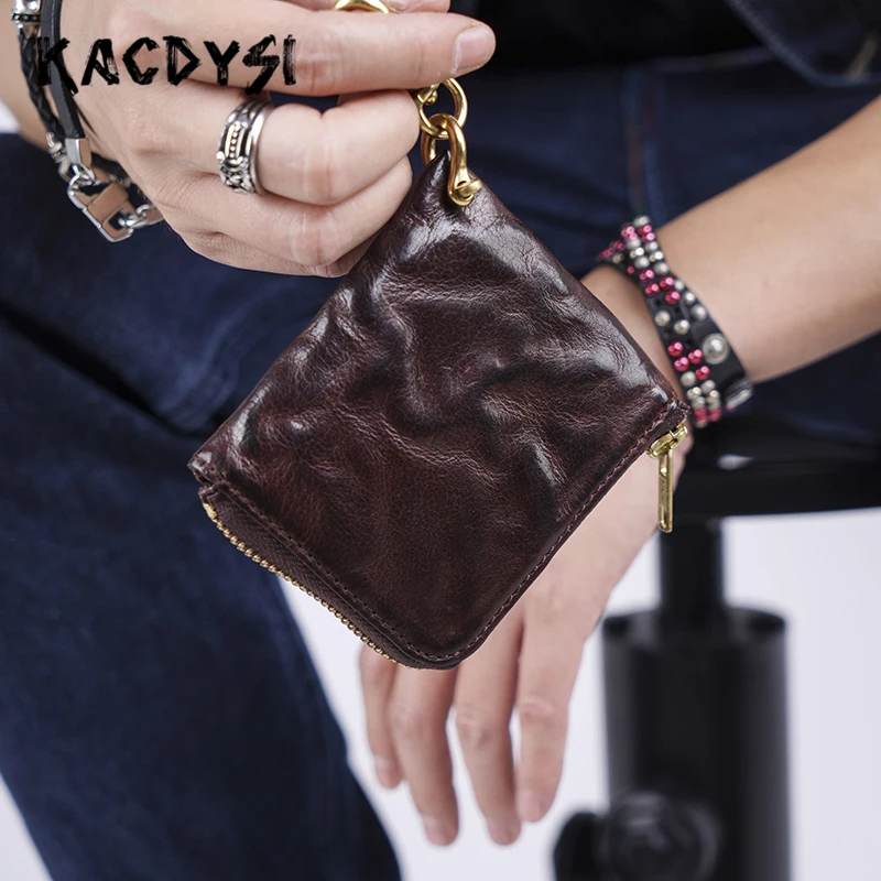 Дизайнерский Винтажный Мужской кошелек на молнии 100% натуральная кожа Короткая