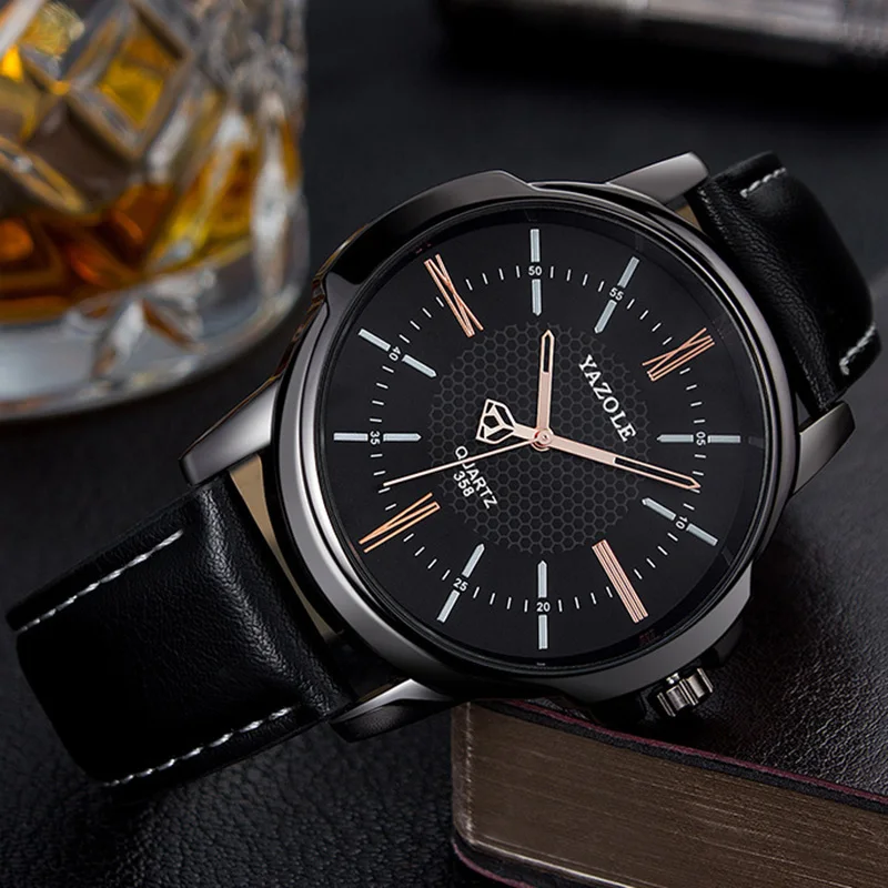 

YAZOLE Men's Watches Elegant Casual leisure Male Watch Quartz Fashion Leather Roman Luxury Wristwatch Clock Relogio Masculino