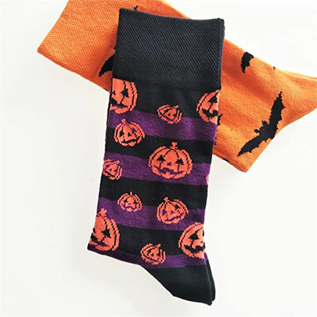 

2 Pairs Halloween Pumpkin Bats Socks Onesize Stocking Unisex Ankle Socks Set
