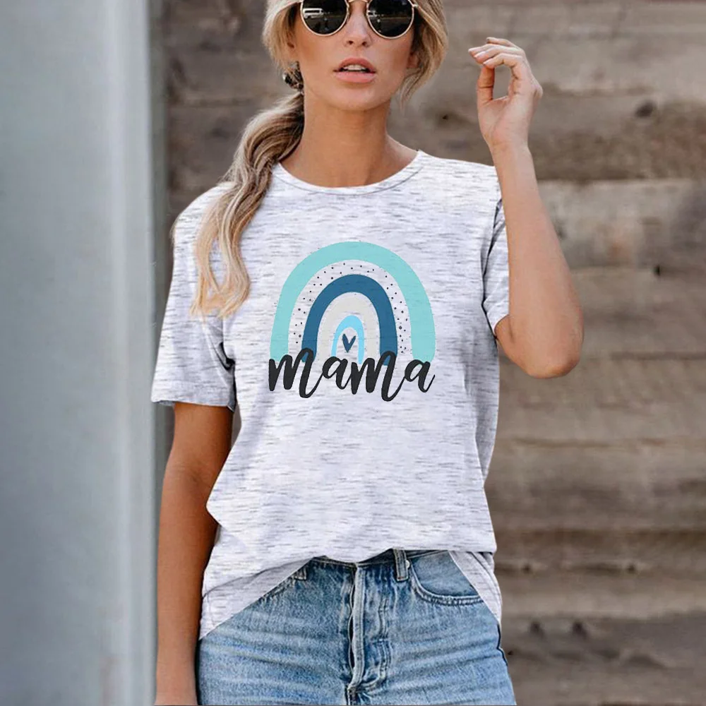 

ICCLEK Color Rainbow Print T-shirt 2021 Summer Tops Tee Shirts Women Clothes Casual Loose Soft Top Lady Streetwear Fem