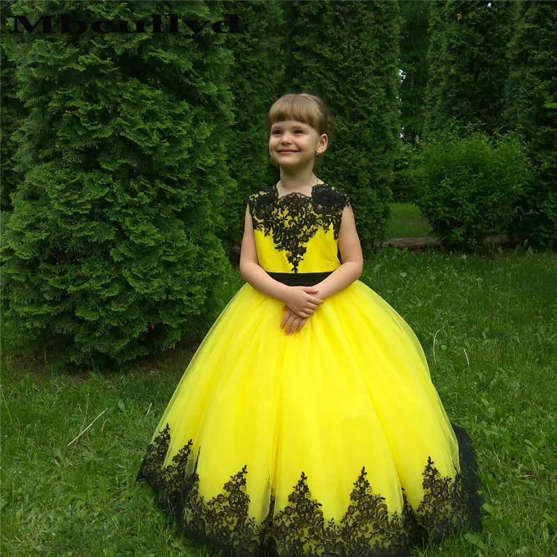 Очаровательное черное кружевное Цветочное платье Mbcullyd для девочек 2020 с бантом