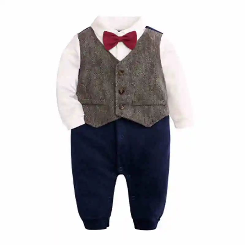 Baby boy clothes full sleeve knitted cotton Kids clothing romper for gentleman jumpsuit 3-24M baby bodysuit rompers | Детская одежда и