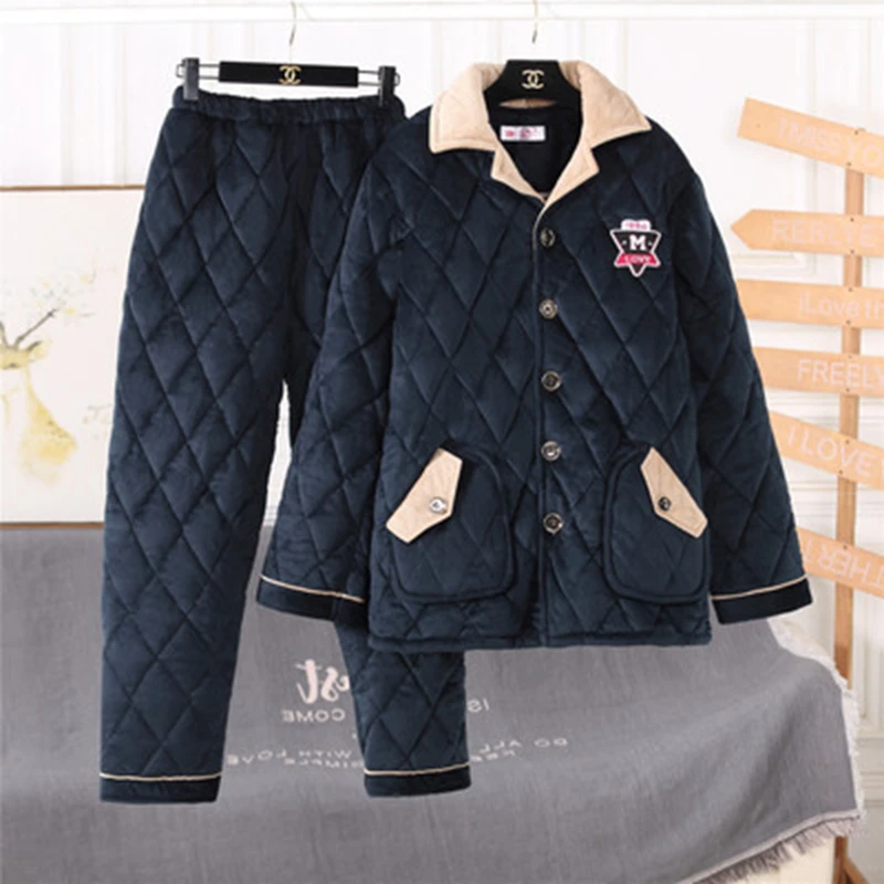 SAMWESTART Men's Stain Silk Pajama Sets Winter Thicken Men Pajamas Nightwear Men Sexy Modern Cardigan Style Home Outwear Leisure