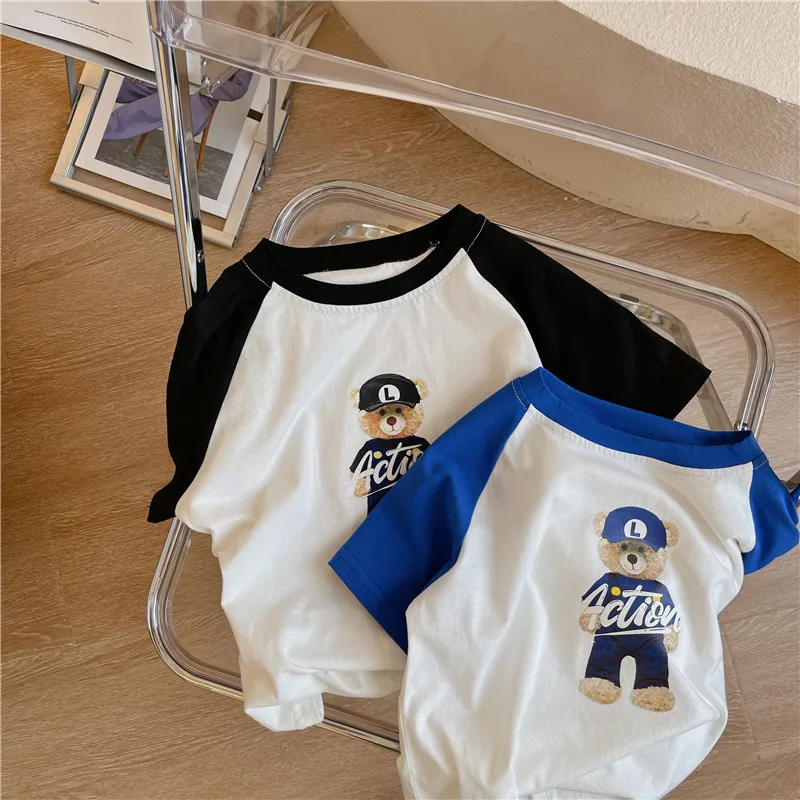 

Children's Short-sleeved T Shirt Baby Boys Cartoon Bear Short-sleeved Top Tees Baby Korean Loose T-shirt Baby Boys Clothes 2-8Y
