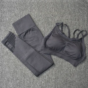 Комплект Спортивный женский для фитнеса и йоги, бесшовный спортивный костюм из 2 предметов, леггинсы, бюстгальтер на бретельках с эффектом пуш-ап