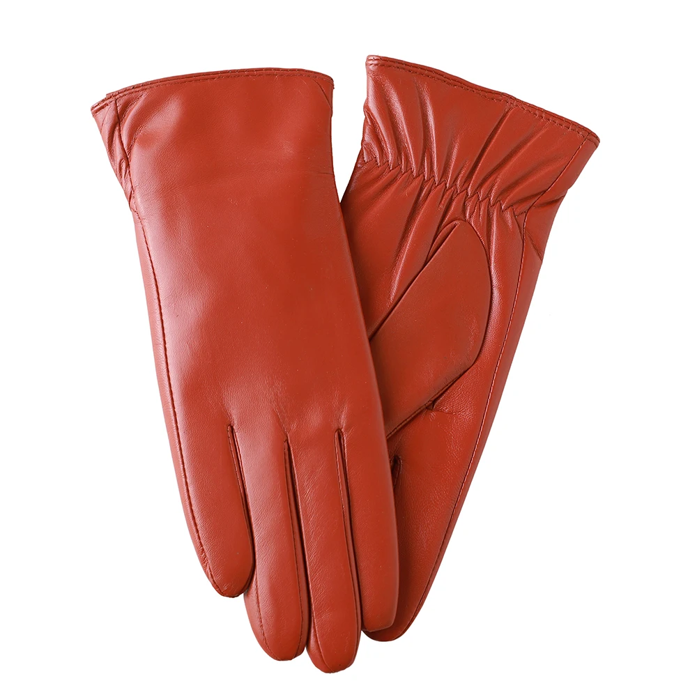 FEIQIAOSH перчатки из натуральной кожи для женщин оранжевые тонкие мягкие кожаные с