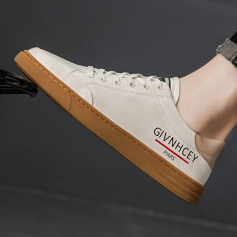 Beli Sepatu Kulit Asli Pria Untuk Musim Gugur/Dingin Sepatu Kasual Anak Laki-laki Besar Hitam Putih Sepatu Fashion Pria Merek Klasik Sepatu Jalan Pria