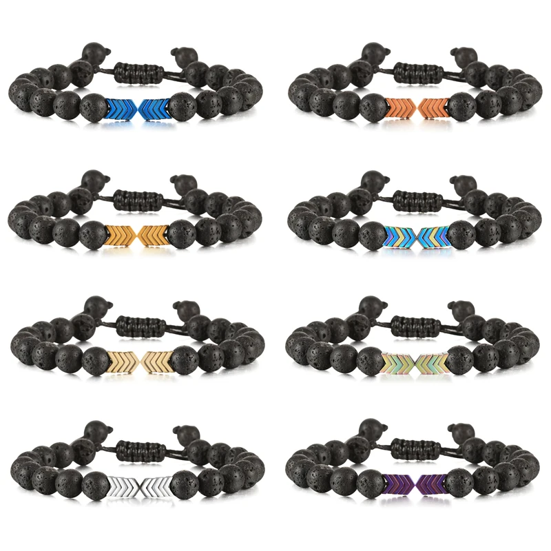 Натуральный камень из вулканической лавы бисер цветные стрелы мужские браслеты