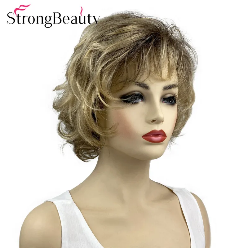 StrongBeauty Короткие вьющиеся парики мягкие волосы многослойный Shag Омбре