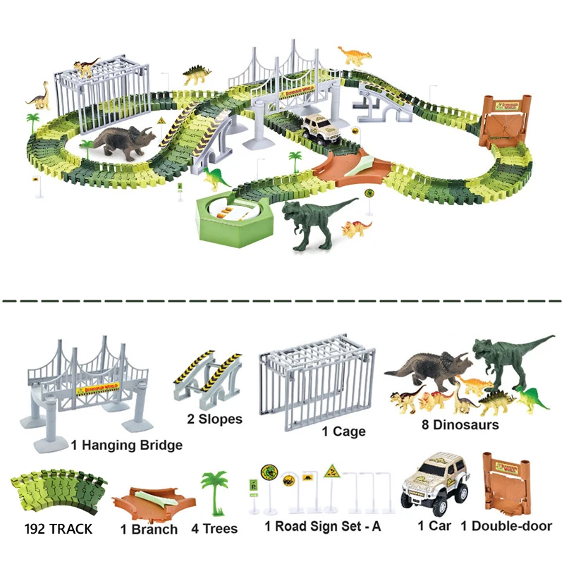 

192pcs track dinosaur model DIY Assembled Electric dinosaur track track Children's educational spell insert track boy toy