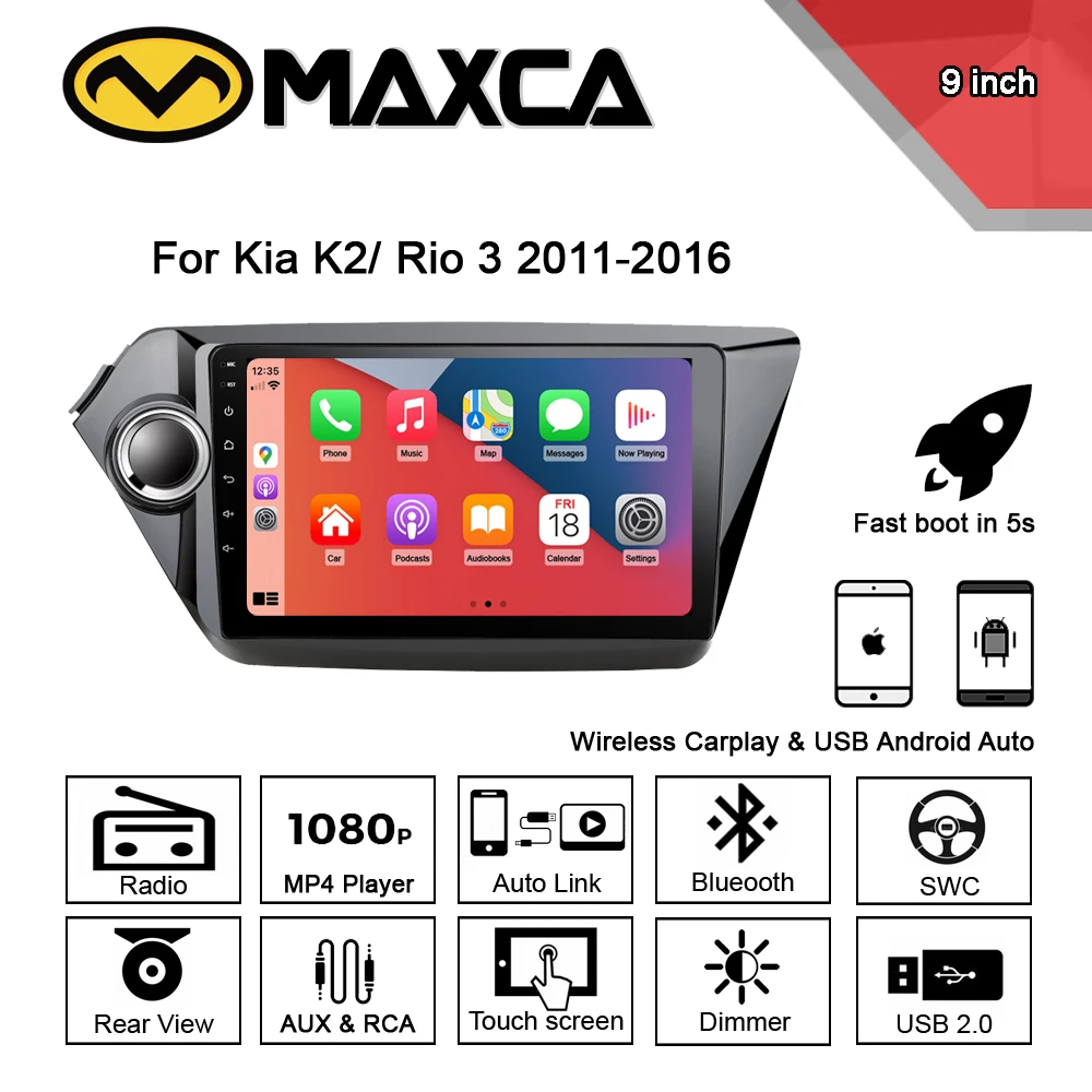 

MAXCA 9 дюймов беспроводной Carplay Android авто радио для Kia Rio 3 Carplay мультимедийный видеоплеер