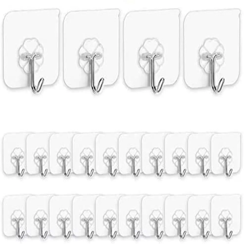 Adhesive Hooks Kitchen Wall Hooks- 24 Packs Heavy Duty Nail Free Sticky Hangers with Stainless Hooks Towel Bath Ceiling Hooks