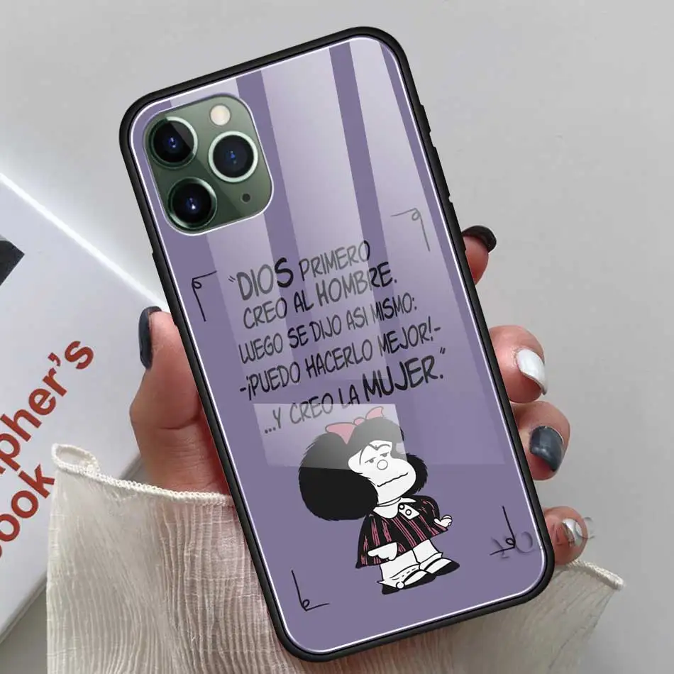 Mafalda Hot Sale Fitted Case for Apple iPhone 11 12 Pro XR 6 6S 7 8 Plus X XS MAX Tempered Glass Mobile Phone Shell Cover