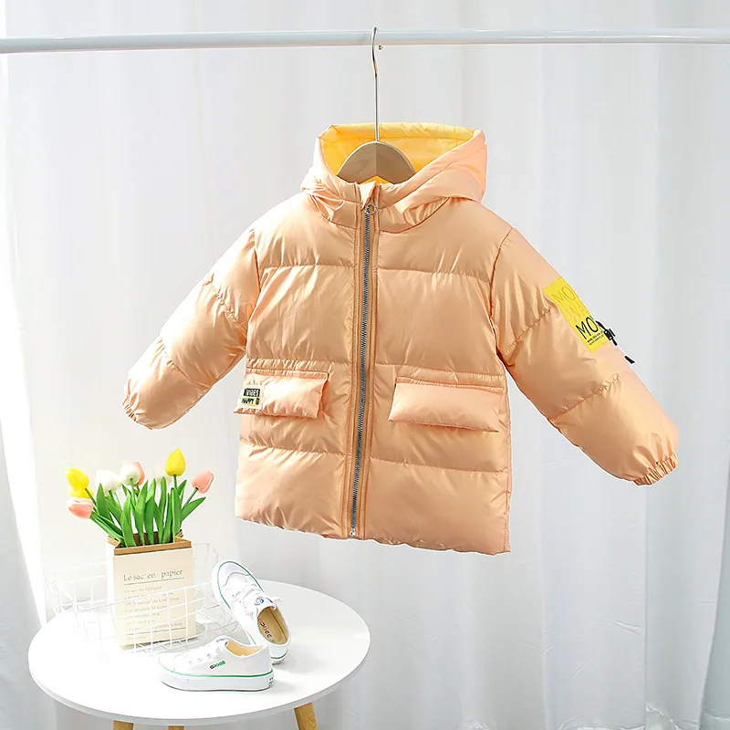 

Girls Boys Down Coat Jacket 2021 Simple Plus Velvet Winter Autumn Cotton Tops Teenager Cardigan Kids Children's Clothes