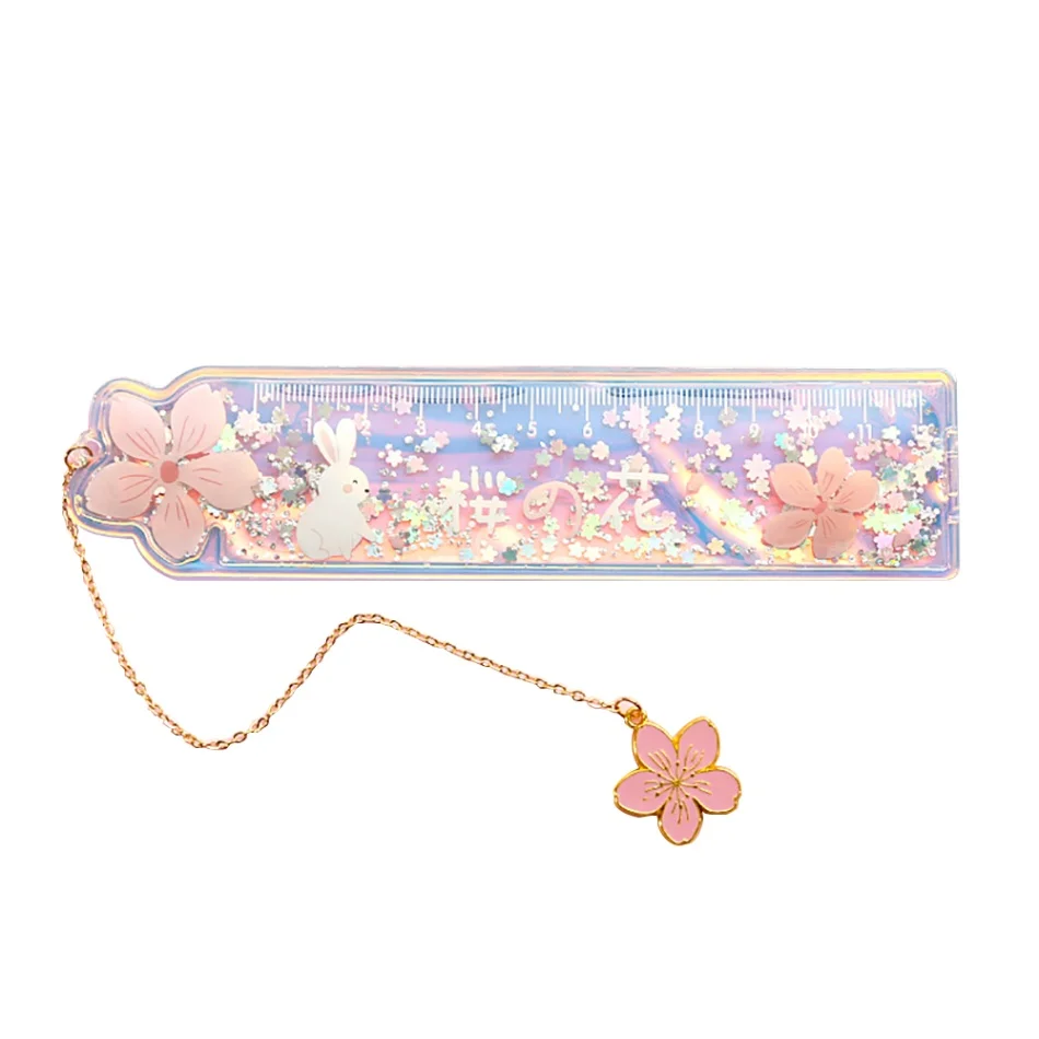 Sakura Rabbit Креативная мультипликационная линейка, многофункциональная Закладка с металлической подвеской, Канцтовары для учебы 12 см, для школы, студентов, офиса - Цвет: Sakura Rabbit