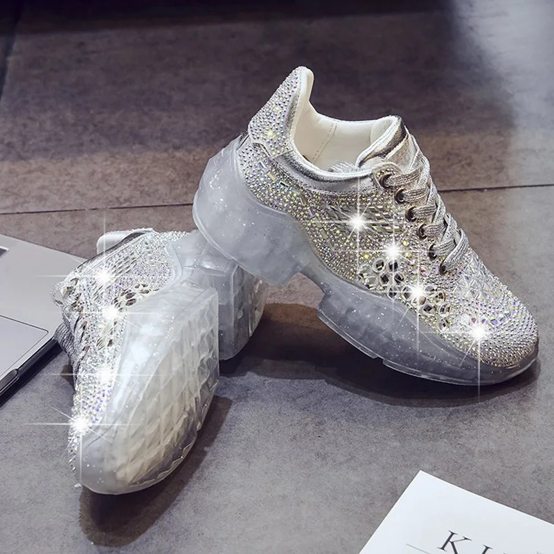 Повседневное обувь Bling Для женщин zapato de mujer кристаллы белые кроссовки на