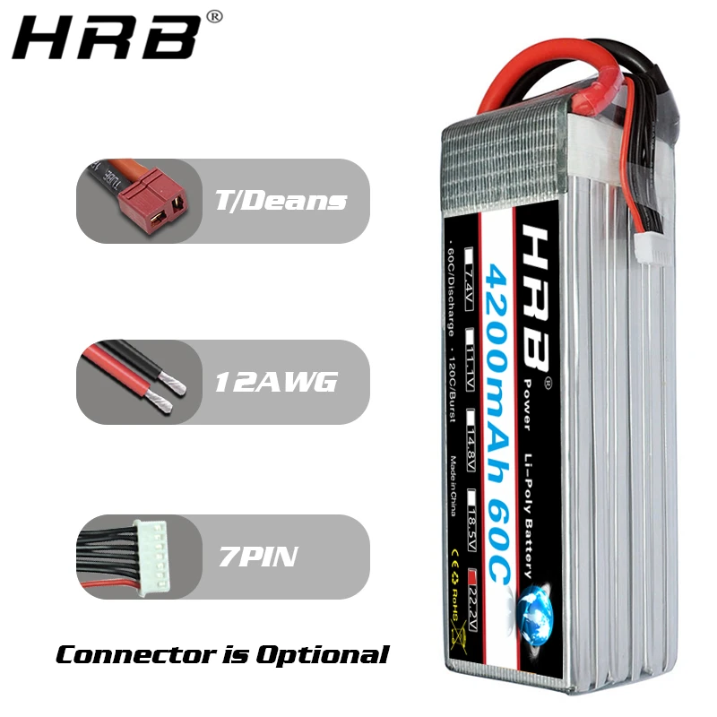 HRB 6S 22,2 V Lipo батарея 4200mah Deans XT60 EC5 XT90 TRX T Разъемы 60C RC гоночный Вертолет FPV самолеты автомобили грузовик лодки запчасти