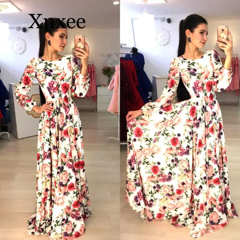 

Новинка, длинное винтажное Летнее цветочное праздничное платье в этническом стиле, женское платье с длинным рукавом, повседневное бальное платье в стиле бохо