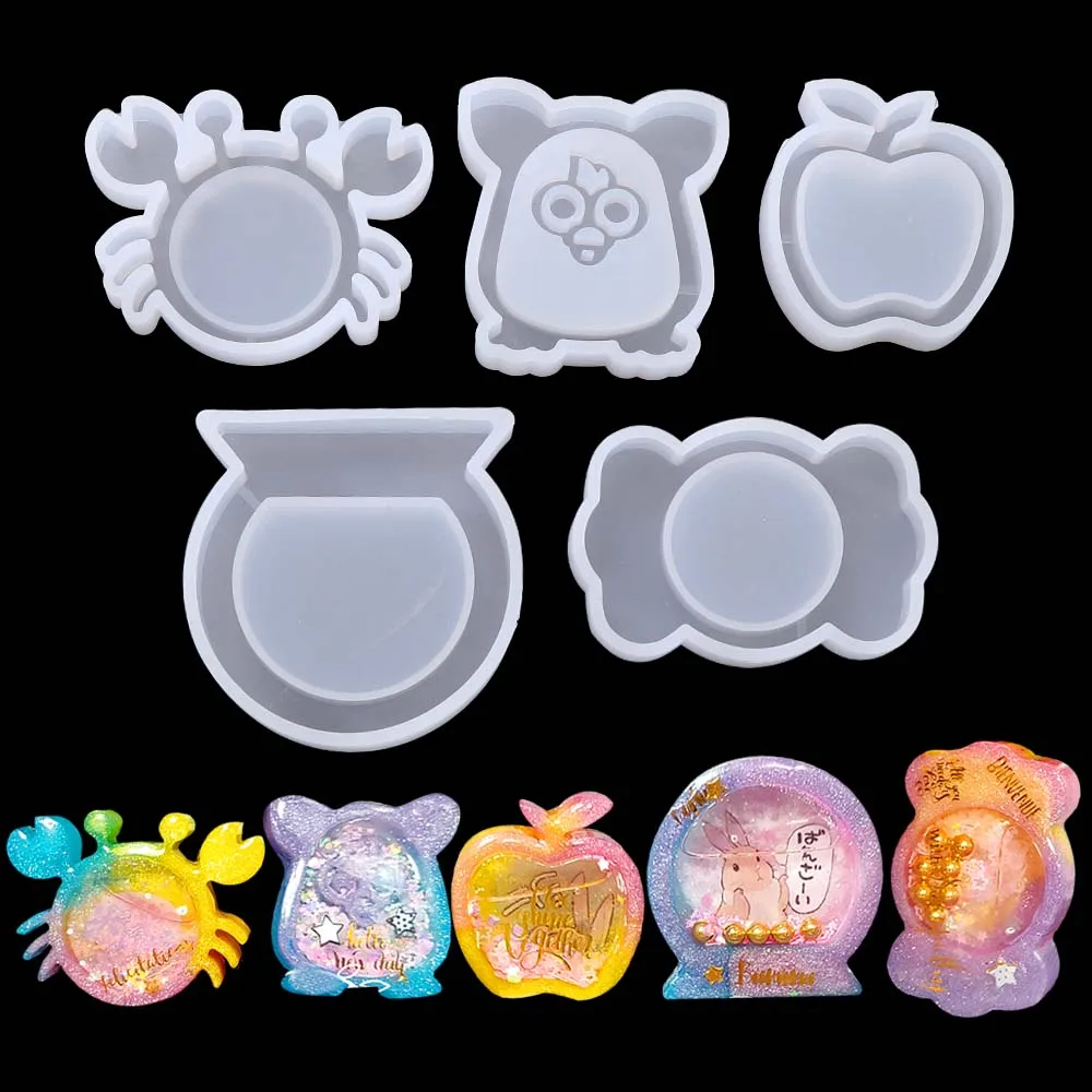 

5 Shapes Epoxy Resin Mold Crystal Apple Owl Badges Food Grade Quicksand Silicone Mold Accessories for Jewelry Pendant DIY Making