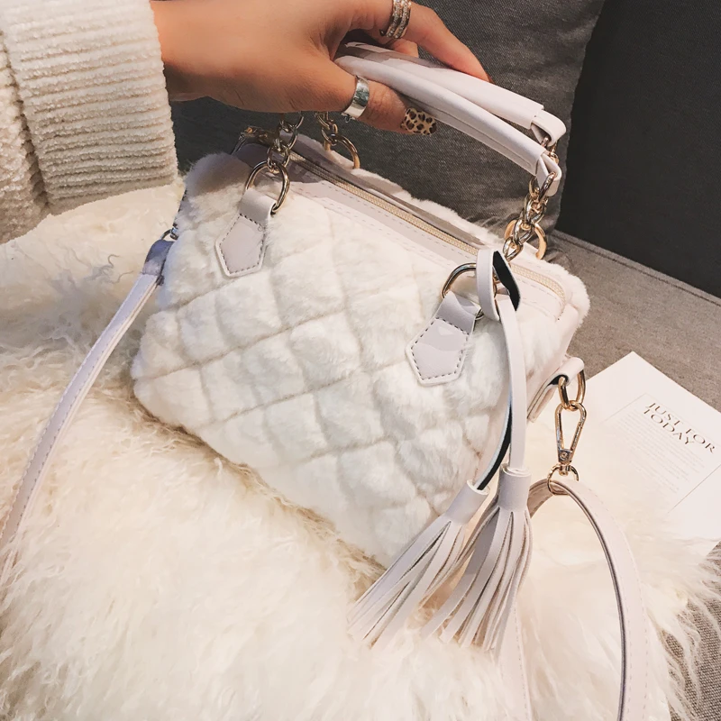 Элегантная женская клетчатая сумка 2019 зимняя новая качественная мягкая плюшевая