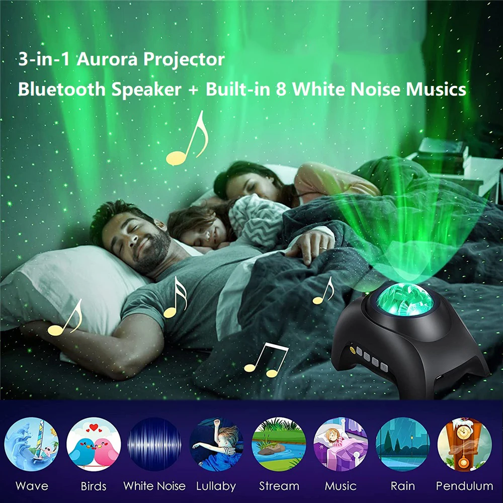 Проектор Aurora Star Projector Galaxy вращающаяся Светодиодная лампа с музыкальными