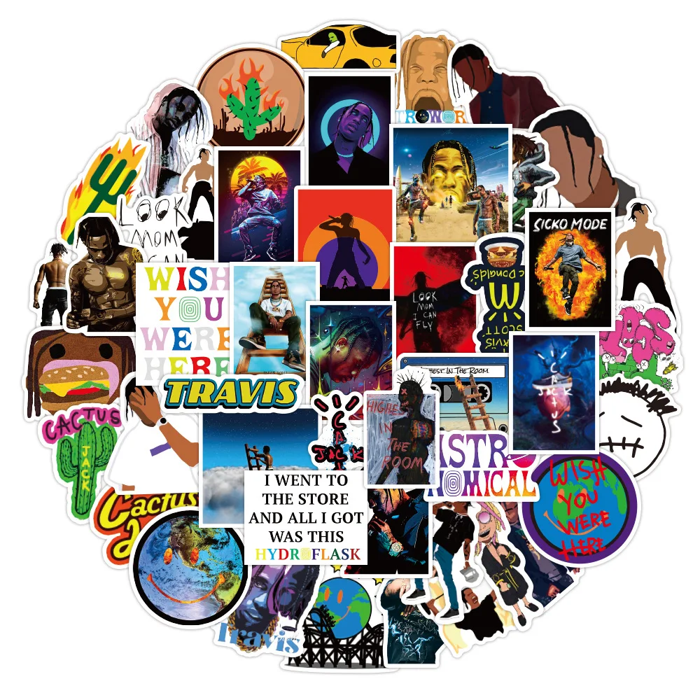 

10/30/50pcs Rapper Travis Scott Stickers Graffiti Luggage Phone Guitar Laptop Fridge Waterproof DIY Sticker Kids Toy Wholesale