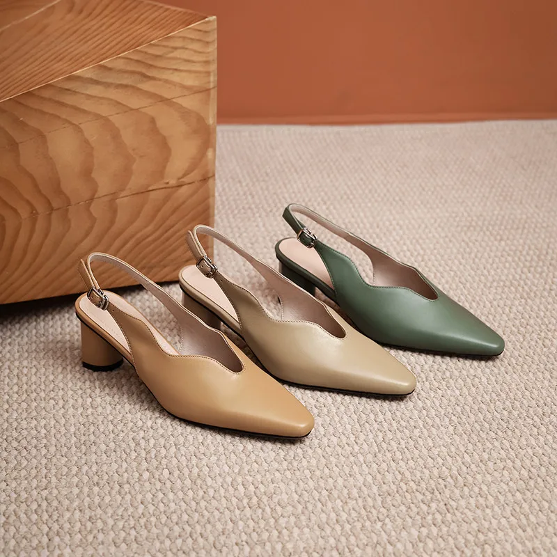 

Asumer 2021 Top Quality Genuine Leather Shoes Women Pumps Square Toe Slingback Buckle Summer Dress Party Shoes Women Office